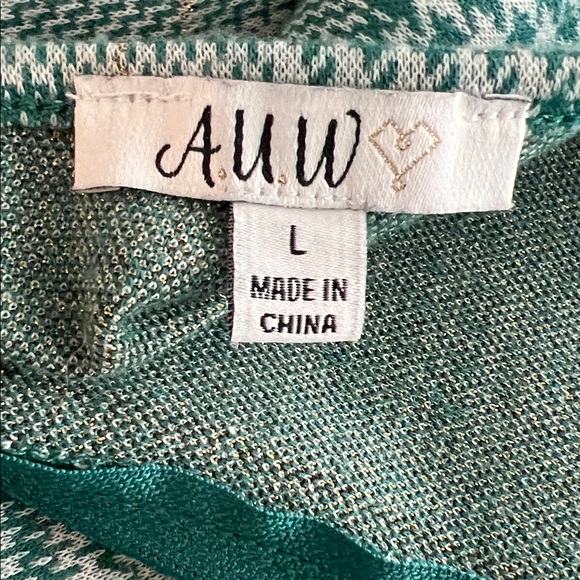 AUW Women's Green & White Plaid with Gold Accents Bodycon Long Sleeve Dress Sz L - Picture 3 of 12